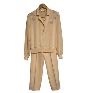 Phillipe Marques 2 Pc Pant Suit Outfit Set Women's Size 6 Peach Mixed Media